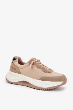 Damskie Big Star Shoes Zamszowe Sneakersy Damskie Na Platformie Big Star RR274A345 HI-POLY SYSTEM Ciemnobeżowe