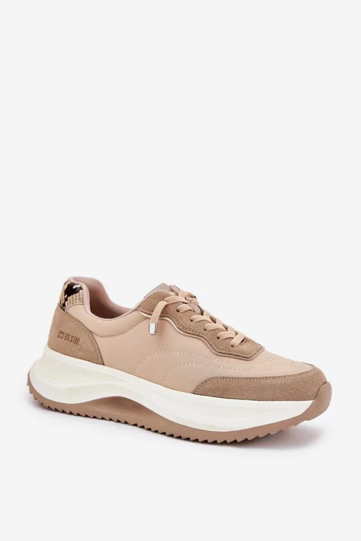 Damskie Big Star Shoes Zamszowe Sneakersy Damskie Na Platformie Big Star RR274A345 HI-POLY SYSTEM Ciemnobeżowe