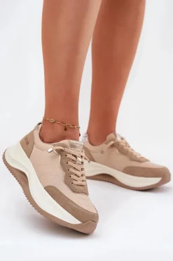 Damskie Big Star Shoes Zamszowe Sneakersy Damskie Na Platformie Big Star RR274A345 HI-POLY SYSTEM Ciemnobeżowe