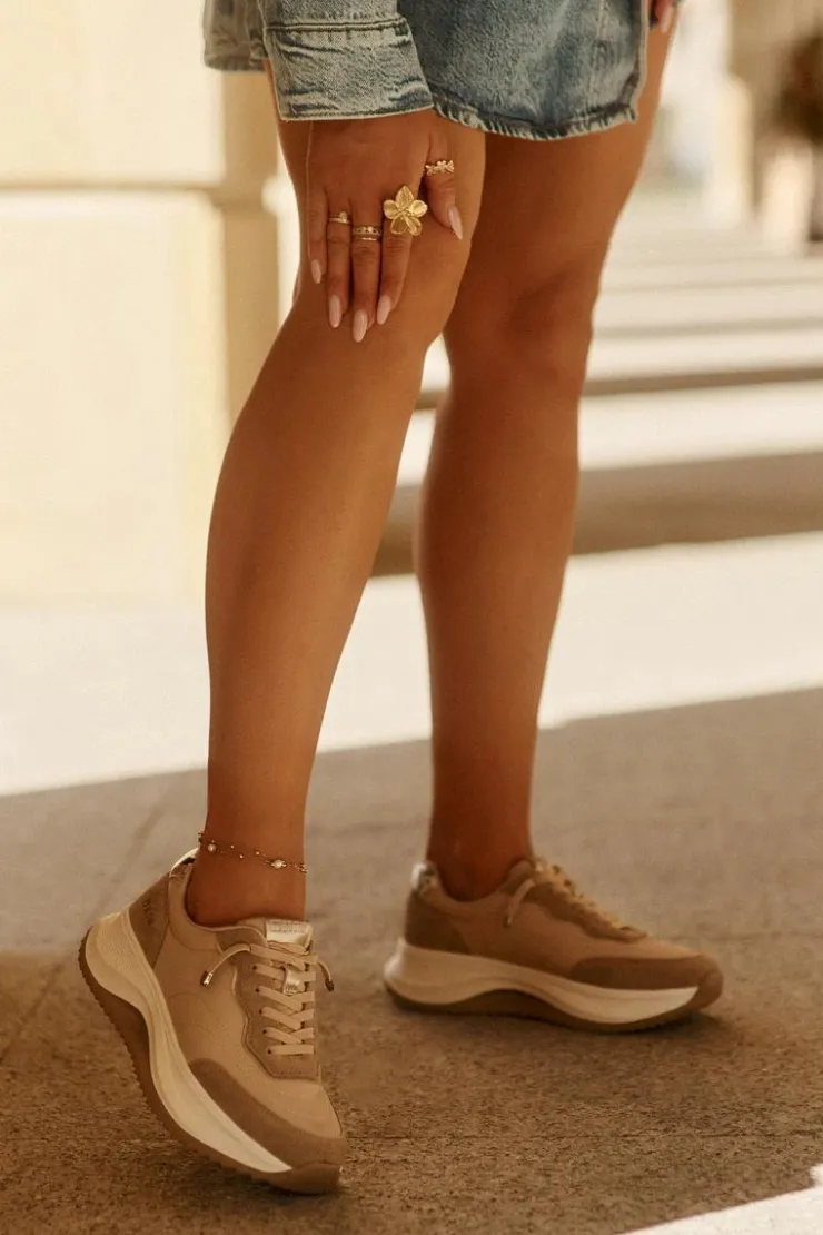 Damskie Big Star Shoes Zamszowe Sneakersy Damskie Na Platformie Big Star RR274A345 HI-POLY SYSTEM Ciemnobeżowe