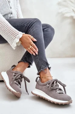 Online Artiker Zamszowe Sneakersy Damskie Z Grubym Sznurowaniem 54C1465 Szare Szary