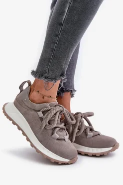 Online Artiker Zamszowe Sneakersy Damskie Z Grubym Sznurowaniem 54C1465 Szare Szary