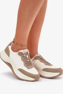 Sale Big Star Shoes Zamszowe Sneakersy Damskie Na Platformie Big Star RR274A344 HI-POLY SYSTEM Beżowe Beżowy