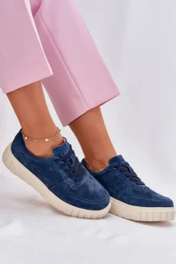 Evento Sneakersy Damskie*Zamszowe Sneakersy Damskie Na Platformie Granatowe Rilwena Niebieski