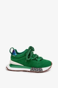 Artiker Buty Sportowe Na Platformie|Półbuty Skórzane*Zamszowe Sneakersy Damskie Na Platformie Z Grubym Sznurowaniem 55C0136 Zielone Zielony