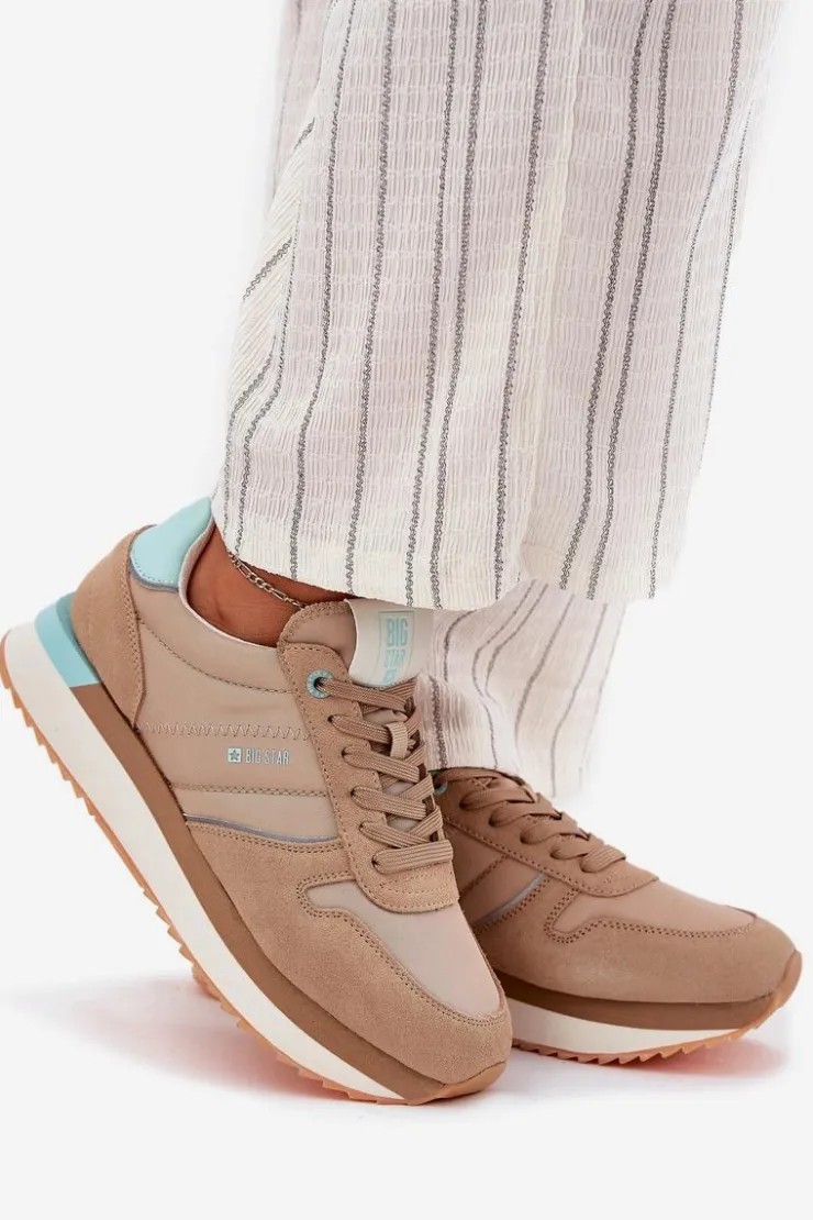 Online Big Star Shoes Zamszowe Sneakersy Damskie Big Star RR274A048 HI-POLY SYSTEM Ciemnobeżowe Beżowy