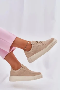 Online Evento Zamszowe Sneakersy Damskie Na Platformie Beżowe Rilwena