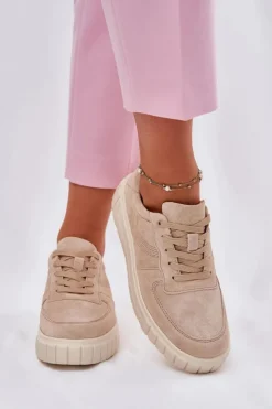 Online Evento Zamszowe Sneakersy Damskie Na Platformie Beżowe Rilwena