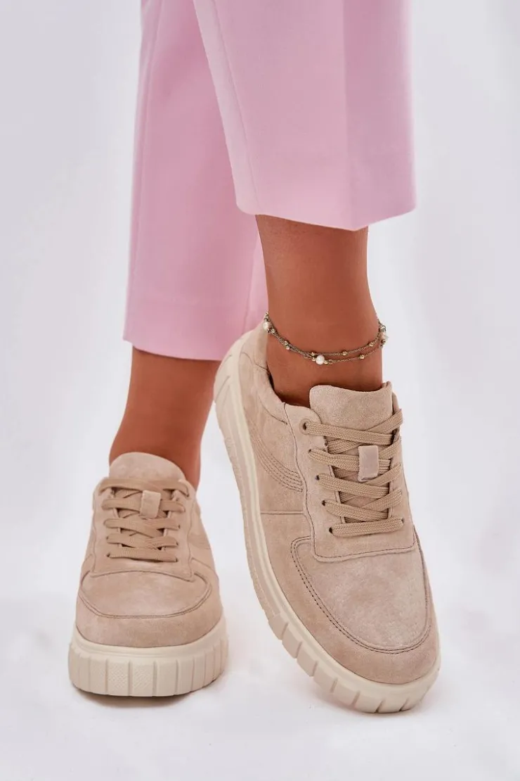 Online Evento Zamszowe Sneakersy Damskie Na Platformie Beżowe Rilwena
