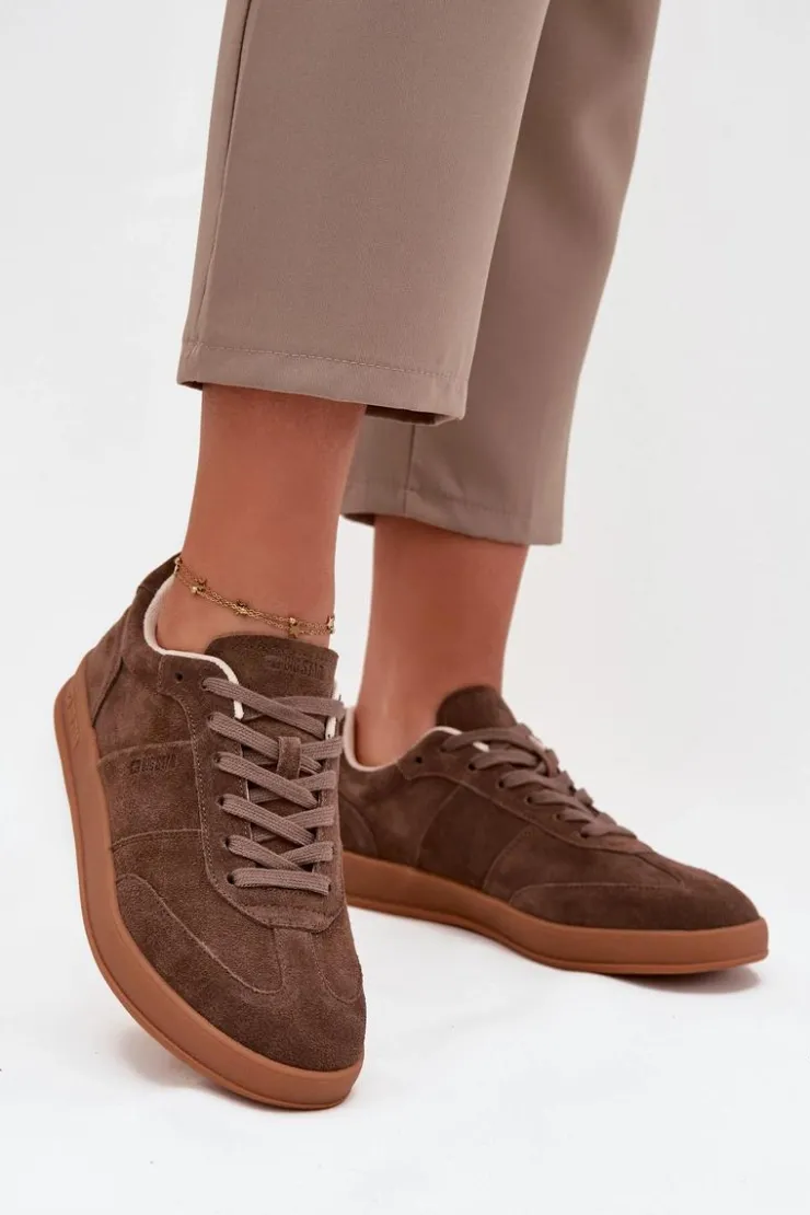 Damskie Big Star Shoes Zamszowe Sneakersy Damskie Big Star SS274676 HI-POLY SYSTEM Brązowe