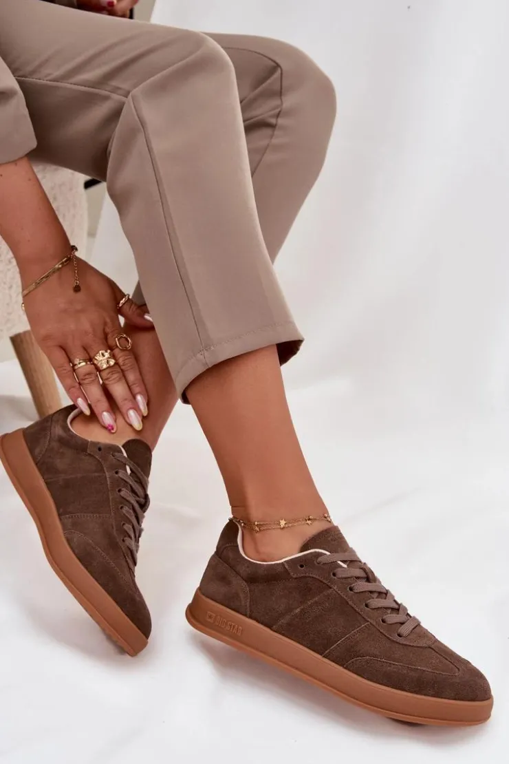 Damskie Big Star Shoes Zamszowe Sneakersy Damskie Big Star SS274676 HI-POLY SYSTEM Brązowe