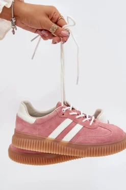 Damskie Boto Zamszowe Sneakersy Damskie Na Platformie Różowe Marisae