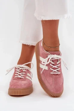 Damskie Boto Zamszowe Sneakersy Damskie Na Platformie Różowe Marisae