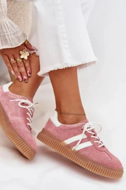 Damskie Boto Zamszowe Sneakersy Damskie Na Platformie Różowe Marisae
