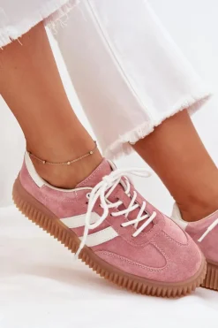 Damskie Boto Zamszowe Sneakersy Damskie Na Platformie Różowe Marisae