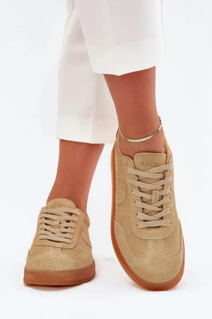 Best Big Star Shoes Zamszowe Sneakersy Damskie Big Star RR274849 HI-POLY SYSTEM Beżowe Beżowy