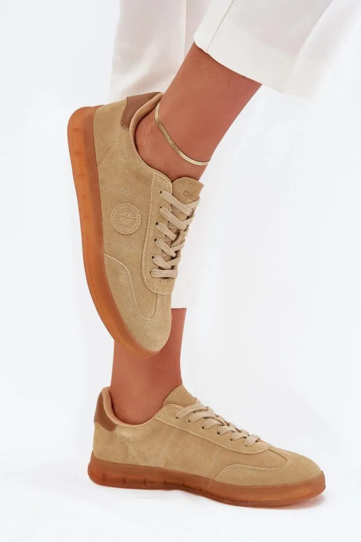 Best Big Star Shoes Zamszowe Sneakersy Damskie Big Star RR274849 HI-POLY SYSTEM Beżowe Beżowy