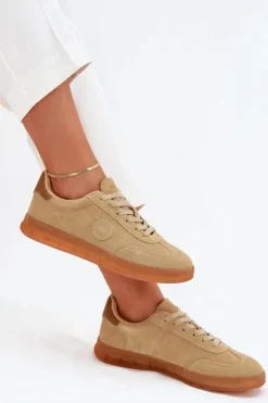 Best Big Star Shoes Zamszowe Sneakersy Damskie Big Star RR274849 HI-POLY SYSTEM Beżowe Beżowy