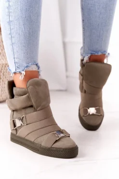 New Boto Zamszowe Sneakersy Na Koturnie Lu Boo Oliwkowe
