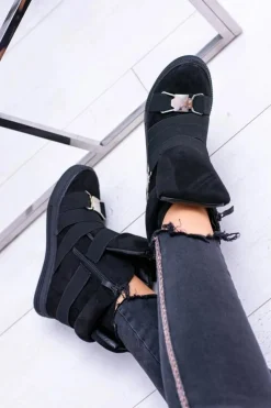 Damskie Boto Zamszowe Sneakersy Na Koturnie Lu Boo Czarne