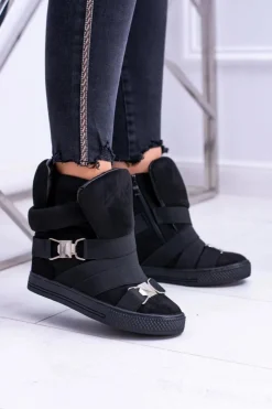 Damskie Boto Zamszowe Sneakersy Na Koturnie Lu Boo Czarne