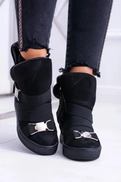 Damskie Boto Zamszowe Sneakersy Na Koturnie Lu Boo Czarne