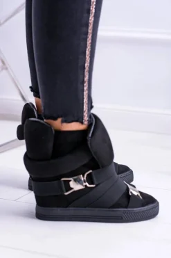 Damskie Boto Zamszowe Sneakersy Na Koturnie Lu Boo Czarne