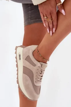 Big Star Shoes Zamszowe Sneakersy Na Platformie Damskie Big Star RR274897 HI-POLY SYSTEM Beżowe Beżowy