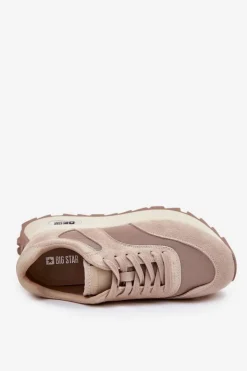 Big Star Shoes Zamszowe Sneakersy Na Platformie Damskie Big Star RR274897 HI-POLY SYSTEM Beżowe Beżowy