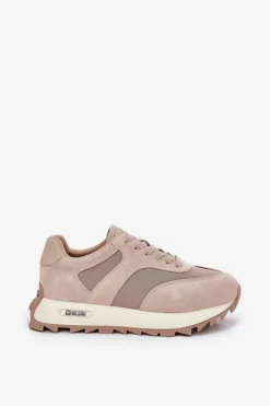 Big Star Shoes Zamszowe Sneakersy Na Platformie Damskie Big Star RR274897 HI-POLY SYSTEM Beżowe Beżowy