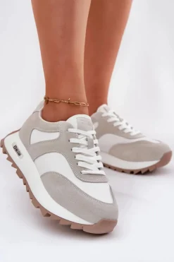 Big Star Shoes Buty Sportowe Big Star|Sneakersy Damskie*Zamszowe Sneakersy Na Platformie Damskie Big Star RR274896 HI-POLY SYSTEM Biało-Szare