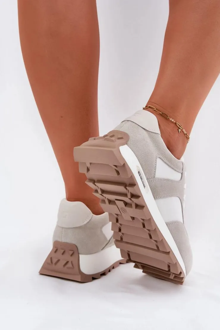 Big Star Shoes Buty Sportowe Big Star|Sneakersy Damskie*Zamszowe Sneakersy Na Platformie Damskie Big Star RR274896 HI-POLY SYSTEM Biało-Szare