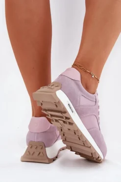 Damskie Big Star Shoes Zamszowe Sneakersy Na Platformie Damskie Big Star RR274900 HI-POLY SYSTEM Fioletowe