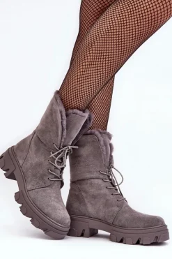 Boto Botki Sznurowane|Czarne Botki*Zamszowe Sznurowane Botki Workery Z Futerkiem Szare Frendo