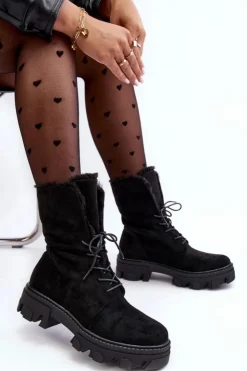 Best Boto Zamszowe Sznurowane Botki Workery Z Futerkiem Czarne Frendo Czarny