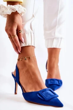 Boto Szpilki Zamszowe*Zamszowe Szpilki Z Noskiem W Szpic Ciemnoniebieskie Emberly