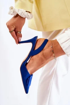 Boto Szpilki Zamszowe*Zamszowe Szpilki Z Noskiem W Szpic Ciemnoniebieskie Emberly