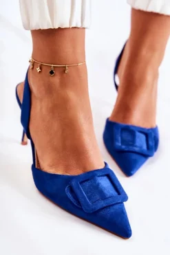 Boto Szpilki Zamszowe*Zamszowe Szpilki Z Noskiem W Szpic Ciemnoniebieskie Emberly