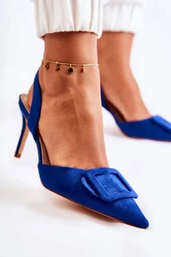 Boto Szpilki Zamszowe*Zamszowe Szpilki Z Noskiem W Szpic Ciemnoniebieskie Emberly