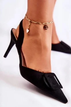 Damskie Boto Zamszowe Szpilki Z Noskiem W Szpic Czarne Emberly