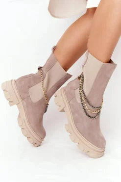 Discount Boto Zamszowe Sztyblety Workery Lewski Shoes 2998-0 Beżowe