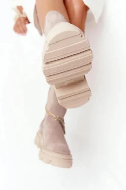 Discount Boto Zamszowe Sztyblety Workery Lewski Shoes 2998-0 Beżowe