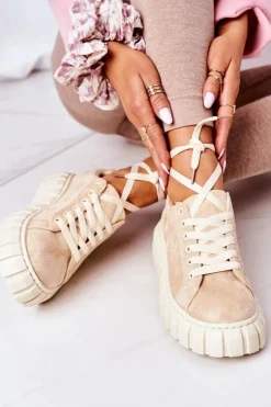 Damskie Boto Zamszowe Tenisówki Na Platformie Beżowe Whatever