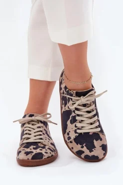 Zazoo Zamszowe Trampki Barefoot Damskie W Łaty N1120 Brązowo-Beżowe