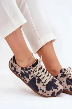 Zazoo Zamszowe Trampki Barefoot Damskie W Łaty N1120 Brązowo-Beżowe