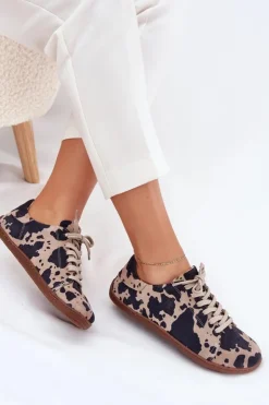 Zazoo Zamszowe Trampki Barefoot Damskie W Łaty N1120 Brązowo-Beżowe