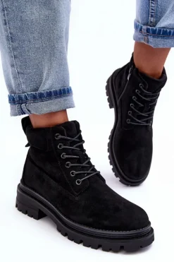 Boto Damskie Trapery|Botki Sznurowane*Zamszowe Trapery Botki Ocieplane Czarne Alden