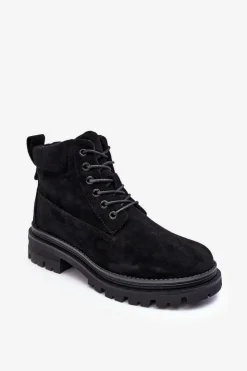 Boto Damskie Trapery|Botki Sznurowane*Zamszowe Trapery Botki Ocieplane Czarne Alden