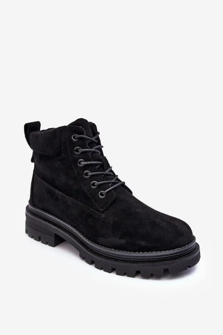 Boto Damskie Trapery|Botki Sznurowane*Zamszowe Trapery Botki Ocieplane Czarne Alden