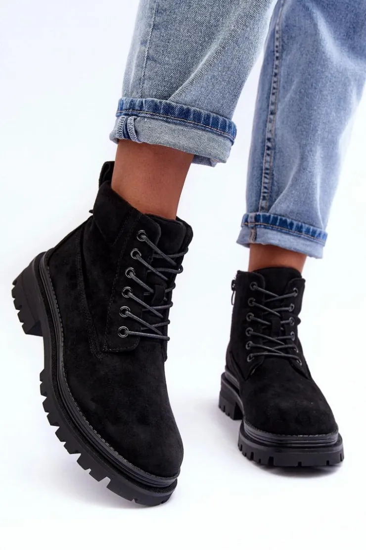 Boto Damskie Trapery|Botki Sznurowane*Zamszowe Trapery Botki Ocieplane Czarne Alden